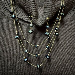 Set Dark Blue faceted Acrylic Bead Necklace and Earrings